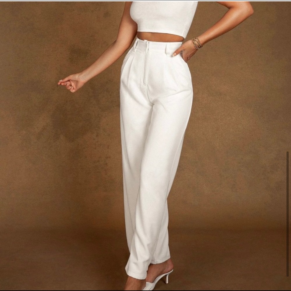 Meshki WINSLOW Pleat Detail Wide Leg Trousers - White
